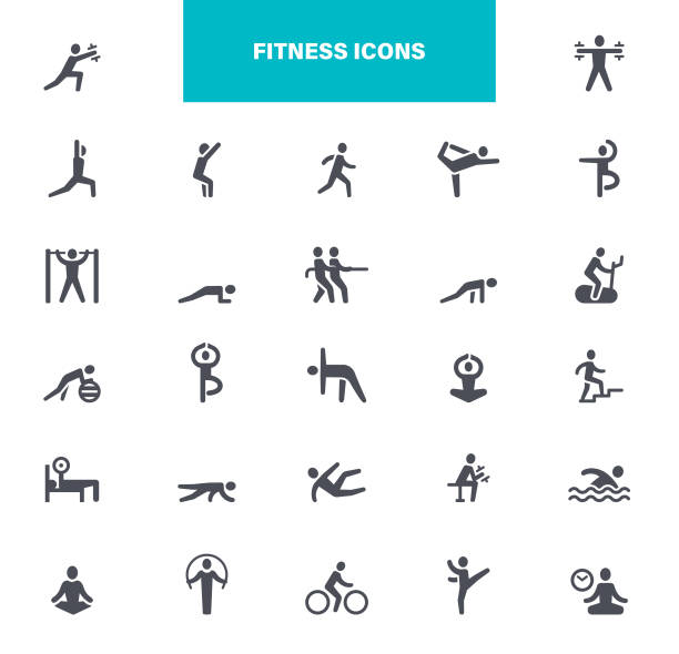 ilustrações de stock, clip art, desenhos animados e ícones de fitness activities black icons - single step