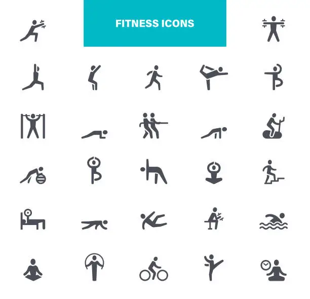 Vector illustration of Fitness Activities Black Icons