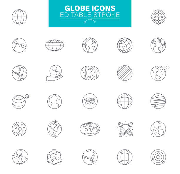 ilustrações, clipart, desenhos animados e ícones de contém ícones como planeta terra, mapa mundial, planeta - espaço - direction arrow sign globe planet