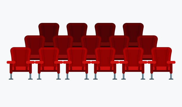 audytorium i rzędy czerwonych wygodnych foteli w kinie. - theatrical performance stage theater stage business stock illustrations