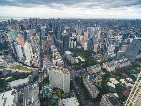 Manila Cityscape, Philippines. Business District. Drone Areal View.