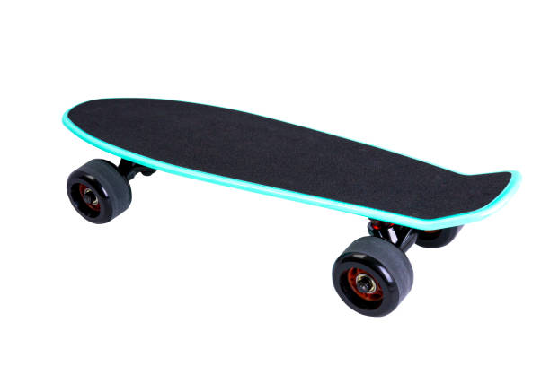 istock Penny board, with black wheels and green outline on a white background, isolated 1310717449