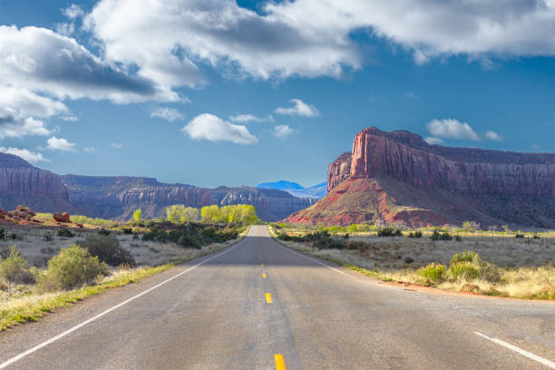 istock The road running through the plane and rests on the mountain. 1310717478