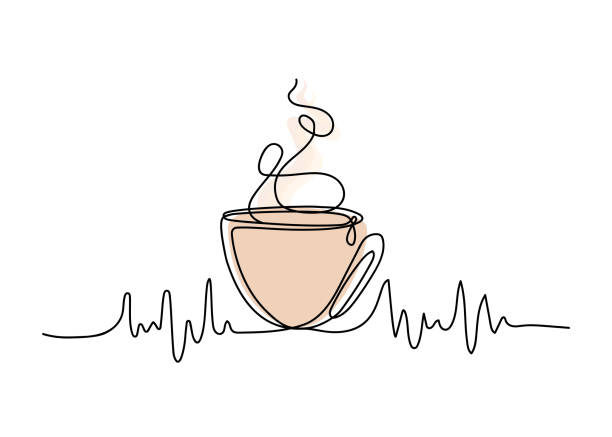 illustrations, cliparts, dessins animés et icônes de icône abstraite avec le café de ligne. dessin continu d’une ligne. dessin vectoriel à la main. - coffee coffee break cup break