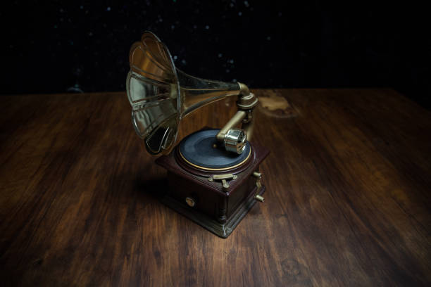 istock Old gramophone on a dark background. Music concept 1310723128