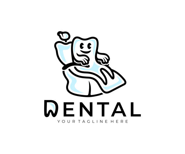 zahn sitzt auf dem zahnarztstuhl, zahnchirurgie, design. zahnpflege, zahnklinik, medizin und gesundheitswesen, vektordesign und illustration - dentist dentist office dentists chair cartoon stock-grafiken, -clipart, -cartoons und -symbole