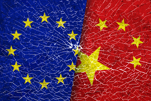 European Union & China Diplomatic Dispute, Trade War, Finance and Economic Sanction Concepts.