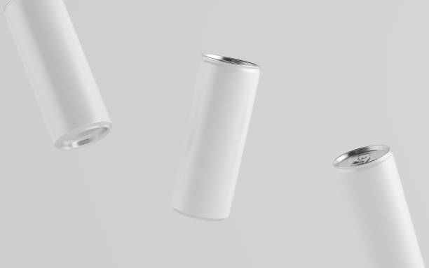 istock 250ml / 8.4 oz. Aluminium Can Mockup - Three Floating Cans. Blank Label 1310725917