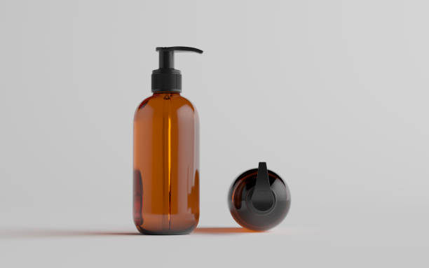 istock Amber Glass Pump Bottle Mock-Up - Liquid Soap, Shampoo Dispenser - Two Bottles 1310725985