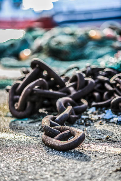 A chain mooring on the waterfront in Norway.