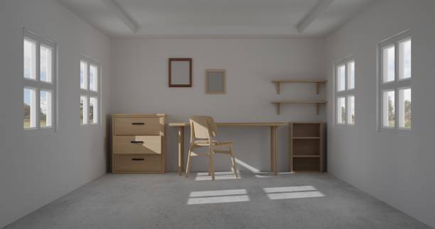 istock 3d render interior room. minimal style design. working desk. home interior design. template for website, wallpaper, and mockup. 1310729135