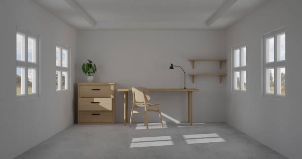 istock 3d render interior room. minimal style design. working desk. home interior design. template for website, wallpaper, and mockup. 1310729151