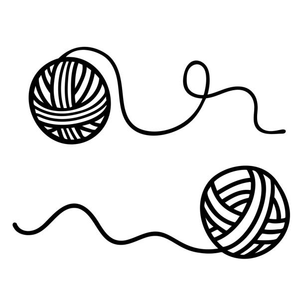 ilustrações de stock, clip art, desenhos animados e ícones de ball of yarn in doodle style. hand-draw clews of thread for knitting. yarn ball in simple style. for print, logo, creative design. black contours isolated on a white background. vector illustration. - yarn ball