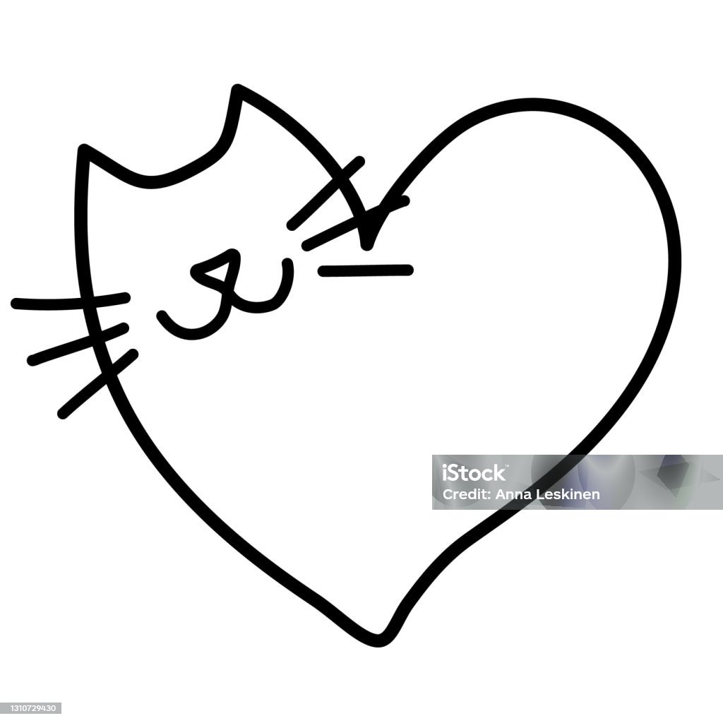 Doodling Cat In The Heart Shape Cute Cat Logo Hand Draw Doodle ...