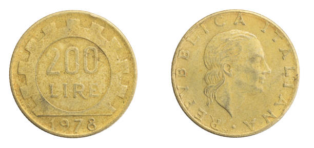 istock Italy two hundred lire coin on a white isolated background 1310731556
