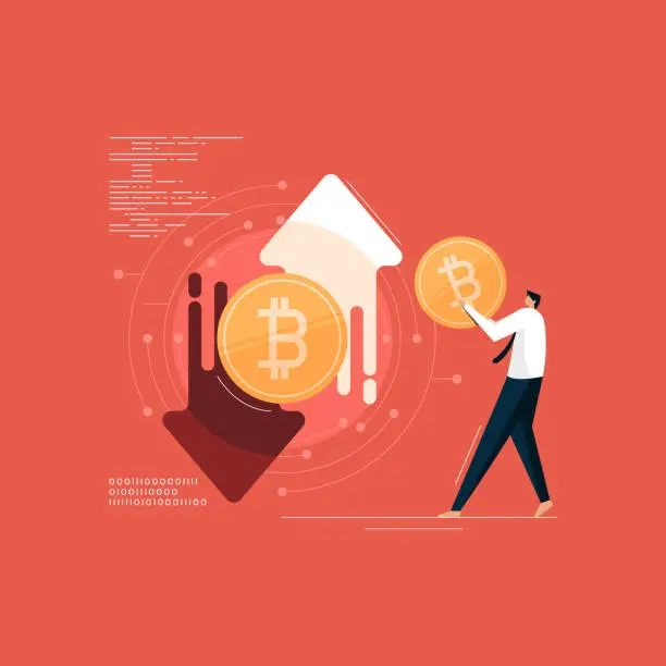 Vector illustration of bitcoin cryptocurrency trading and investment digital technology