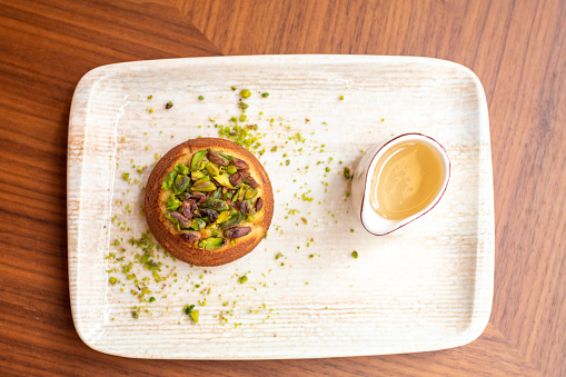 Baked Dough Dessert with Pistachio and Syrup, Baked Pastry Food