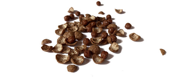 Brown food supplement on white background