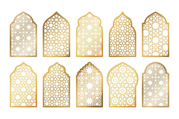 ilustraciones, imágenes clip art, dibujos animados e iconos de stock de ventanas árabes ramadán kareem - eman mansour beauty arabia