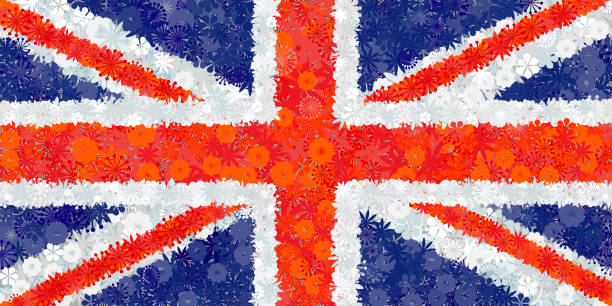 花を持つイギリスの国旗 - british flag backgrounds england english flag点のイラスト素材／クリップアート素材／マンガ素材／アイコン素材