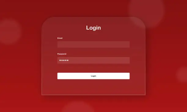 Vector illustration of Login form with glassy effect on red bubble background