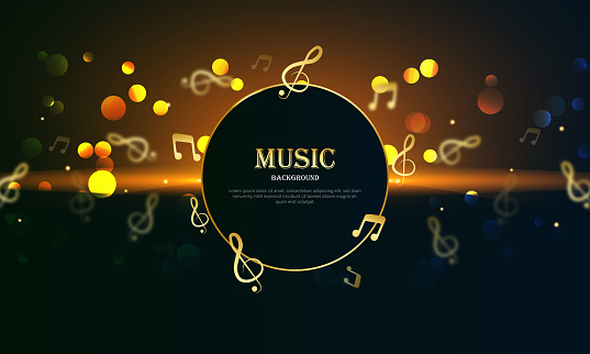 colorful Music banner with music icons background.stock illustration