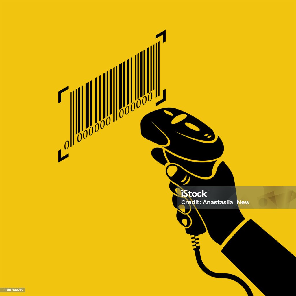 Schwarzer Icon-Operator hält eine Barcode-Scanner-Hand - Lizenzfrei Strichkodeleser Stock-Illustration Schwarzer Icon-Operator hält eine Barcode-Scanner-Hand - Lizenzfrei Strichkodeleser Stock-Illustration