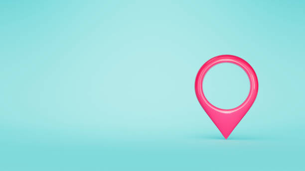 istock 3 D red location symbol. Map pointer icon on a blue background. 3 D illustration. 1310745676