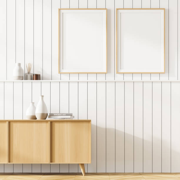 istock Interior with two posters and bright wooden cabinet 1310746916