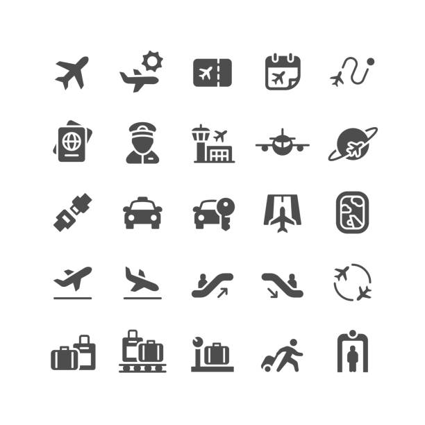 Airport Flat Icons Set of airport flat vector icons. airport porter stock illustrations