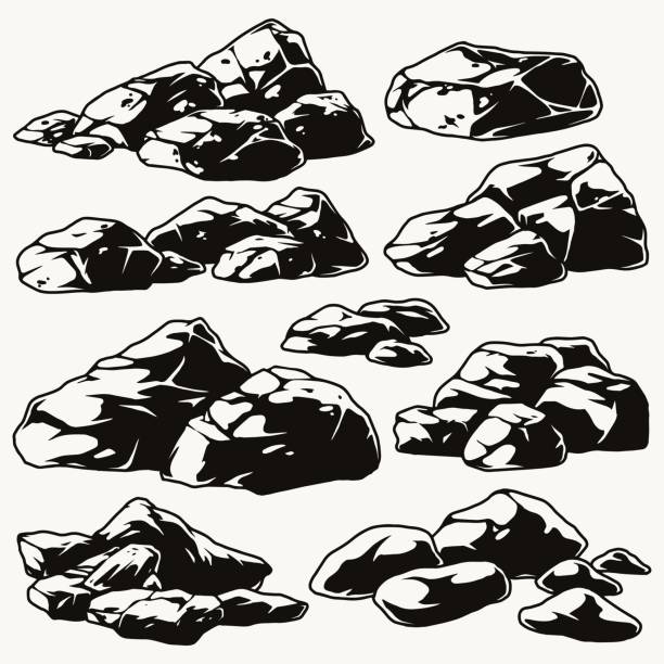 Big collection of stones and rocks Big collection of stones and rocks in vintage monochrome style isolated vector illustration boulder rock stock illustrations