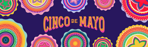 illustrazioni stock, clip art, cartoni animati e icone di tendenza di cinco de mayo - 5 maggio, festa federale in messico. striscione fiesta e disegno poster con bandiere, fiori, decorazioni - mexican culture cinco de mayo backgrounds sombrero