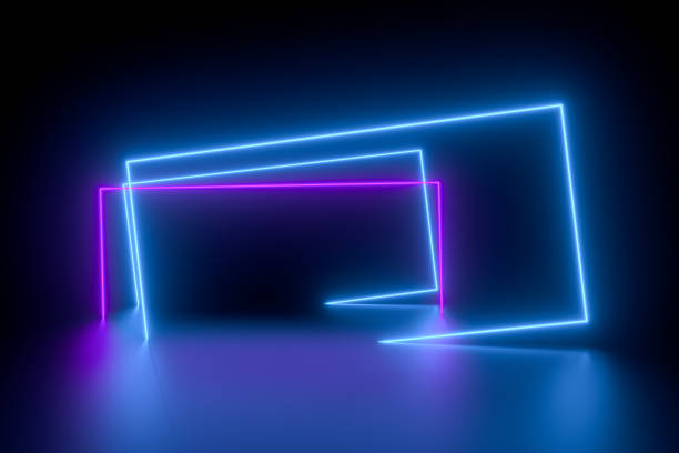 istock Abstract exhibition background with ultraviolet neon lights, glowing lines 1310754054