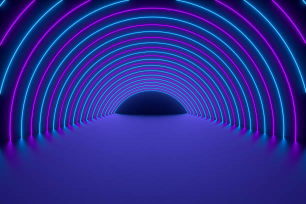 istock Abstract exhibition background with ultraviolet neon lights, glowing lines 1310754303