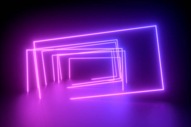 istock Abstract exhibition background with ultraviolet neon lights, glowing lines 1310754554