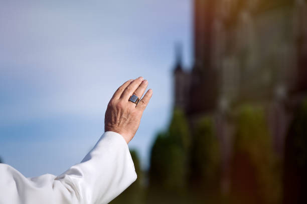 el papa saluda a los peregrinos - we have a pope fotografías e imágenes de stock