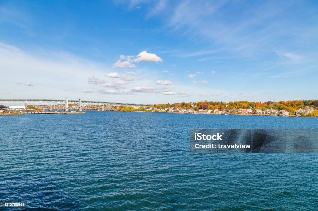 view to skyline of New London in Connecticut, USA. Connecticut Stock Photo