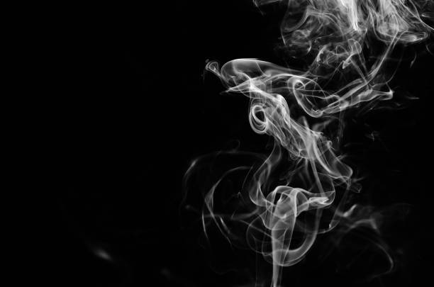 istock abstract fragment movement of white smoke on black background. 1310755910