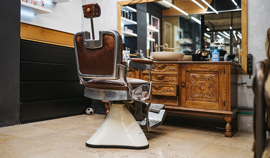 Interior shot of great looking vintage barber shop.
