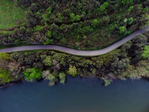 Hermosa vista aérea de la carretera entre el bosque photo