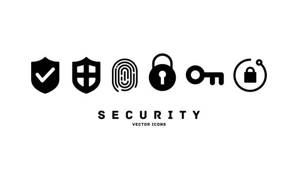 A set of icons with a security motif A set of icons with a security motif easy button image stock illustrations