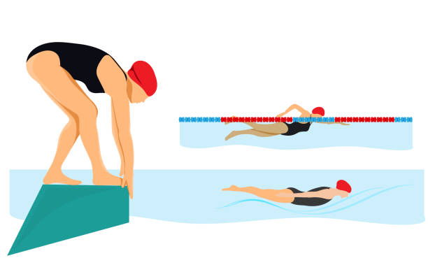 Swimming in the pool with  different styles.Ready to jumping in the water. vector art illustration