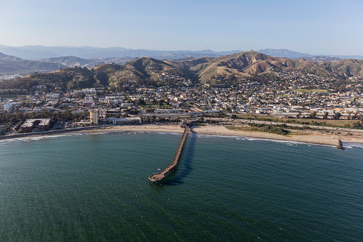 Aerial view of Ventura Pier and the Pacific Coast in Southern California.