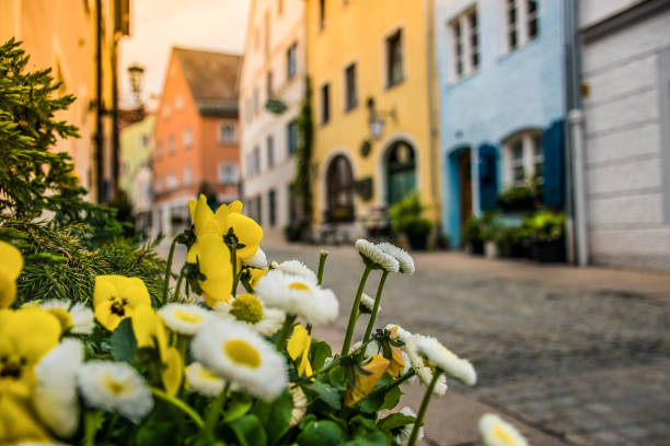 Füssen, Germany 26 May 2019  - Historic fairy tale street in the village of Fussen