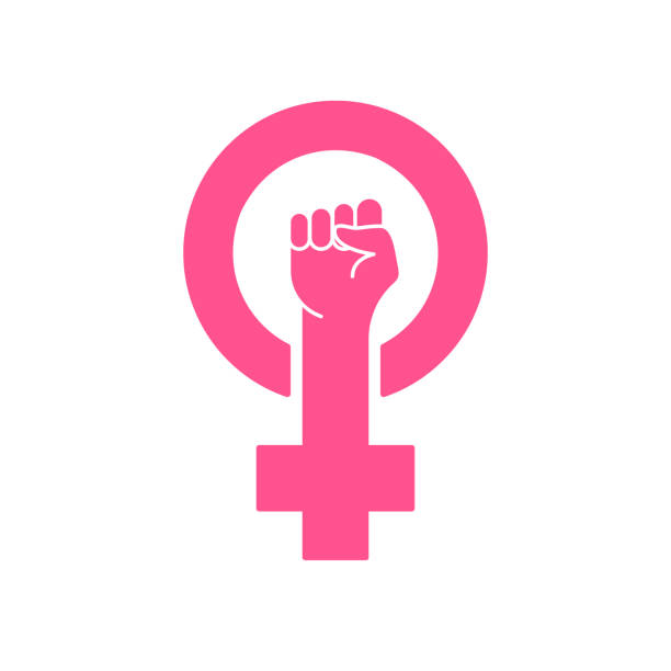 Feminism protest symbol. Pink female first, women rights. Symbol of feminism movement. Girl Power Sign. Pink arm silhouette on white background. Vector illustration Feminism protest symbol. Pink female first, women rights. Symbol of feminism movement. Girl Power Sign. Pink arm silhouette on white background. Vector illustration. girl power stock illustrations