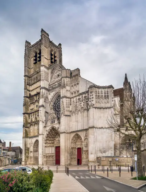 Auxerre Cathedral is a Roman Catholic church located in Auxerre, Burgundy, France. The cathedral is dedicated to Saint Stephen. View from facade