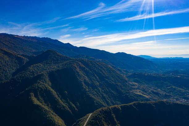 istock Mountains and green forest view from drone 1310770876