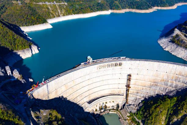 istock Dam, blue lake view from drone 1310770944