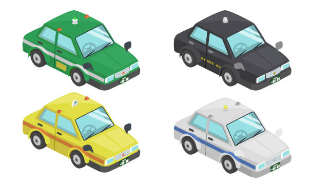 4種類のタクシー(等角図)のベクトル図 - タクシー点のイラスト素材／クリップアート素材／マンガ素材／アイコン素材