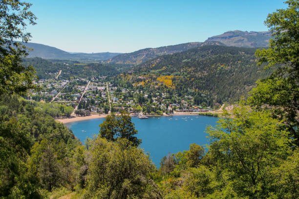 view of San Martin de los Andes with Lacar Lake OLYMPUS DIGITAL CAMERA lácar lake photos stock pictures, royalty-free photos & images